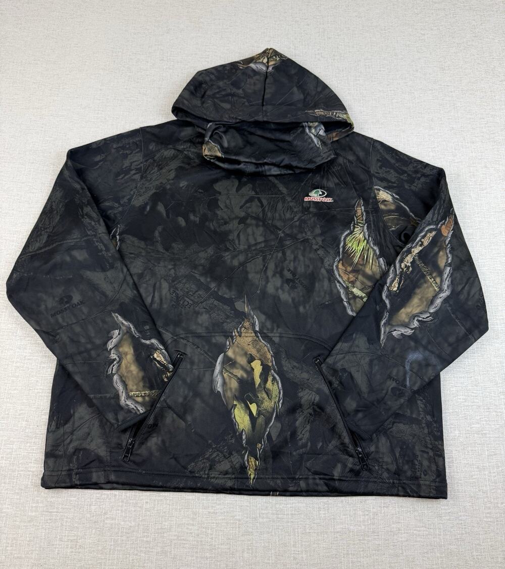Mossy Oak Men’s XL Camo Hunting Hoodie Neck Gaiter Face Mask Zip Pockets
